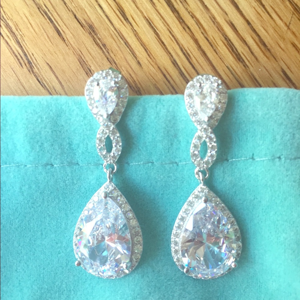 Bridal Prom Crystal Teardrop Drop Earrings